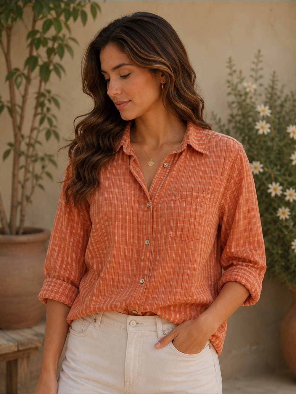 Tommy Bahama Orange Plaid Button-Down Shirt